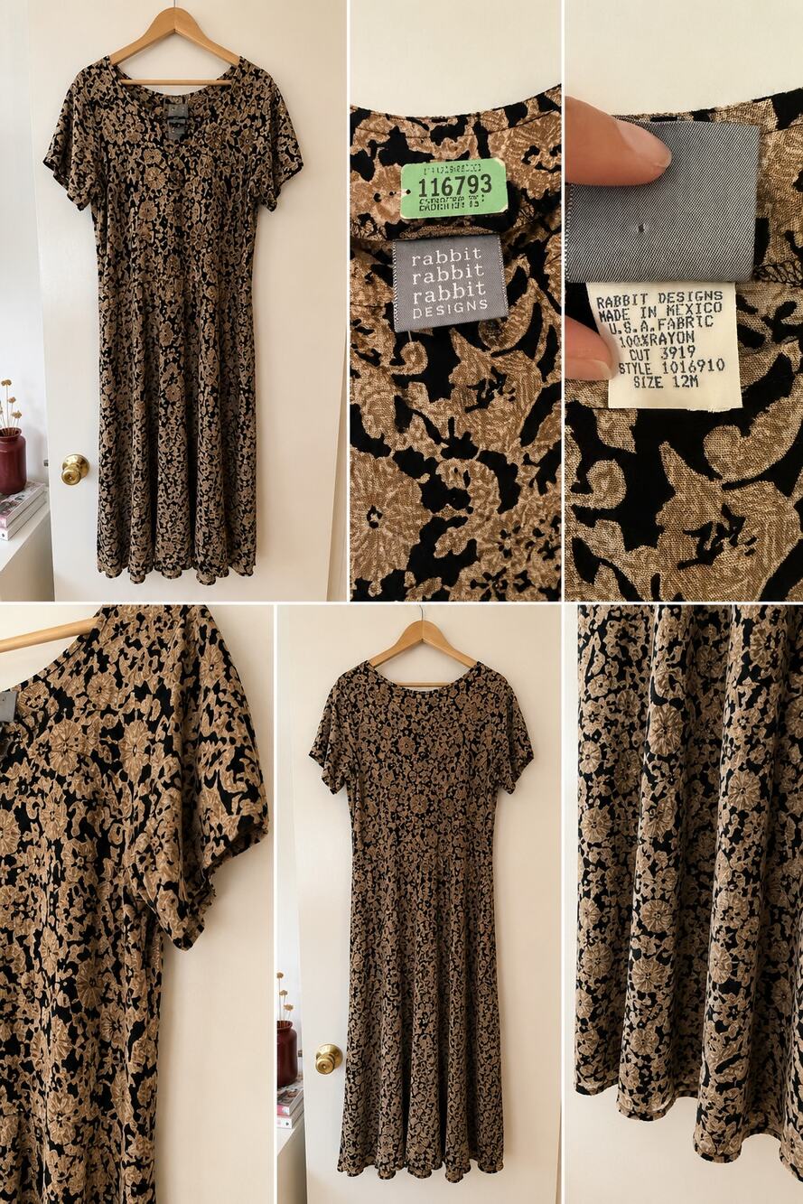 Vintage Rabbit Rabbit Rabbit Designs Floral Midi Dress Size 12M Art Teacher ✨